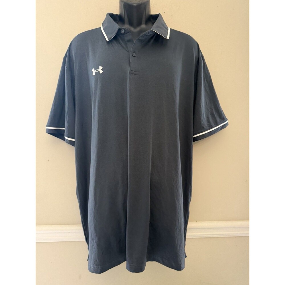 Under Armour Team Tipped Polo Shirt Men 3XL Gray Short Sleeve Performance NEW